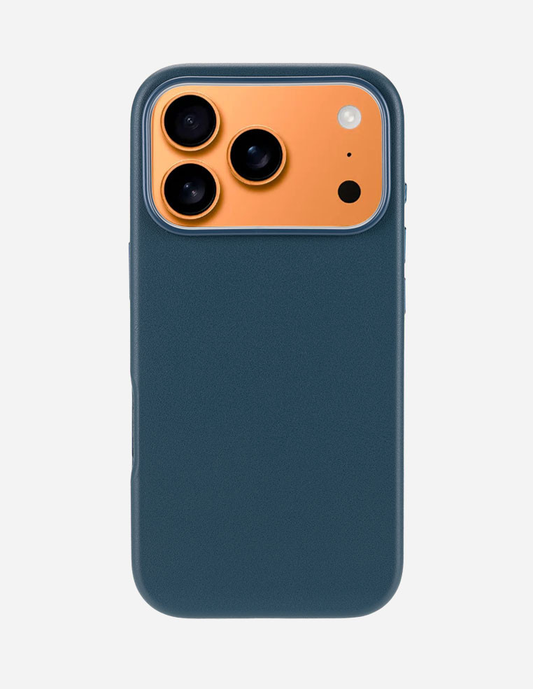 Coque en cuir bleu marine denim pour Apple iPhone 17 Pro Max Orange