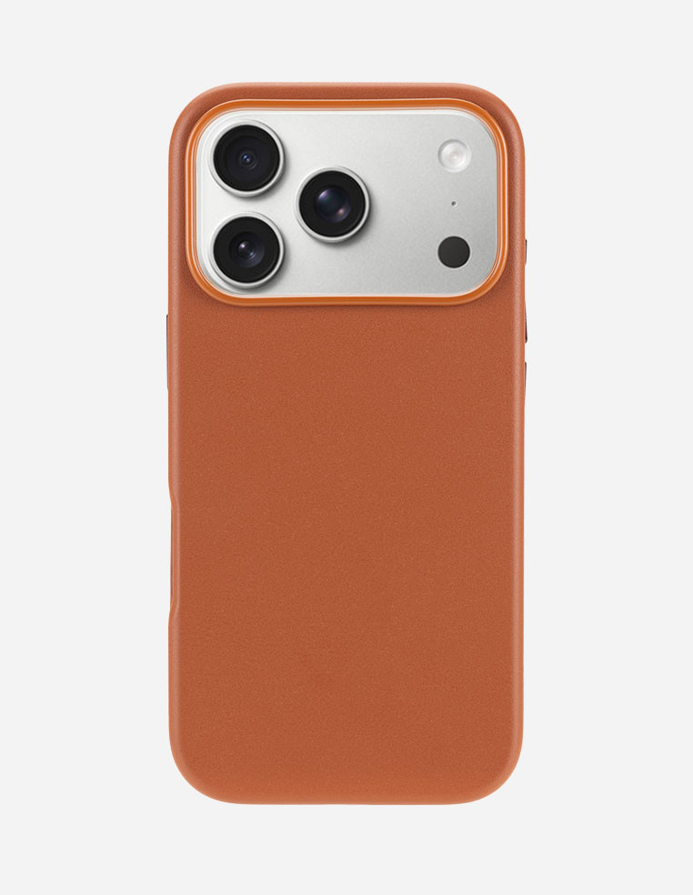 Coque en cuir cognac orange pour iPhone 18 Pro Max Argent Silver