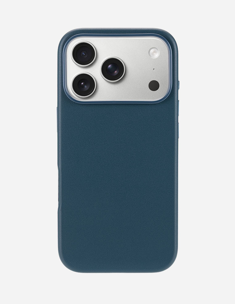 Coque en cuir bleu marine denim pour Apple iPhone 18 Pro Max Argent Silver