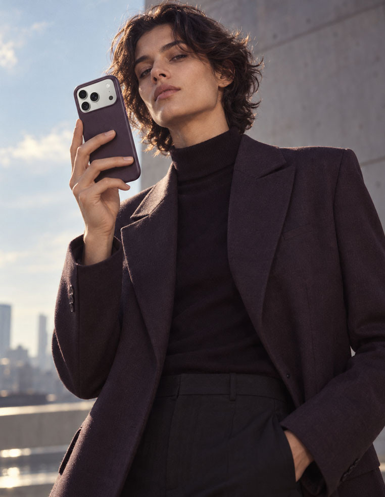 Coque en cuir mauve violet pour iPhone 18 Pro bordeaux