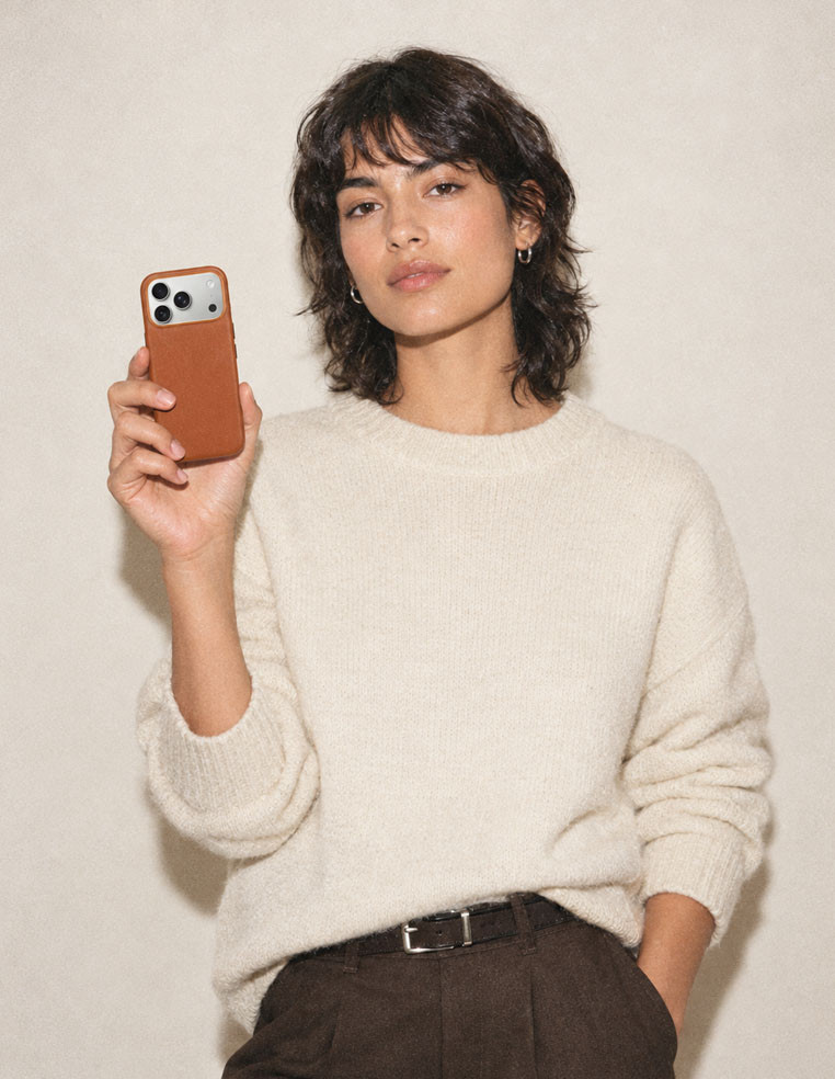 Coque en cuir orange pour femme Apple iPhone 18 Pro Max