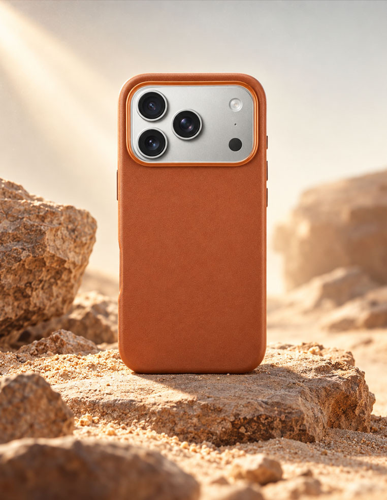 coque iPhone 17 Pro Max en cuir cognac