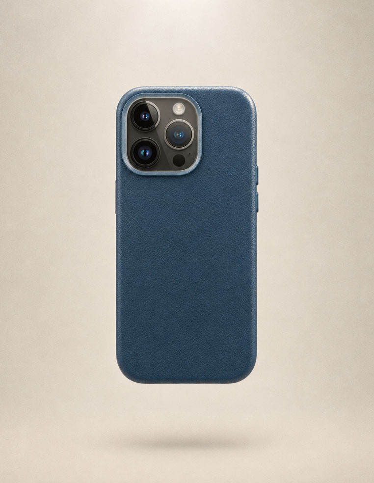 Coque iPhone en cuir bleu marine