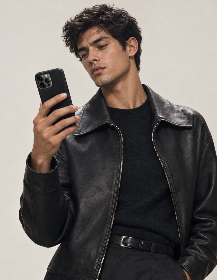 Black leather iPhone case