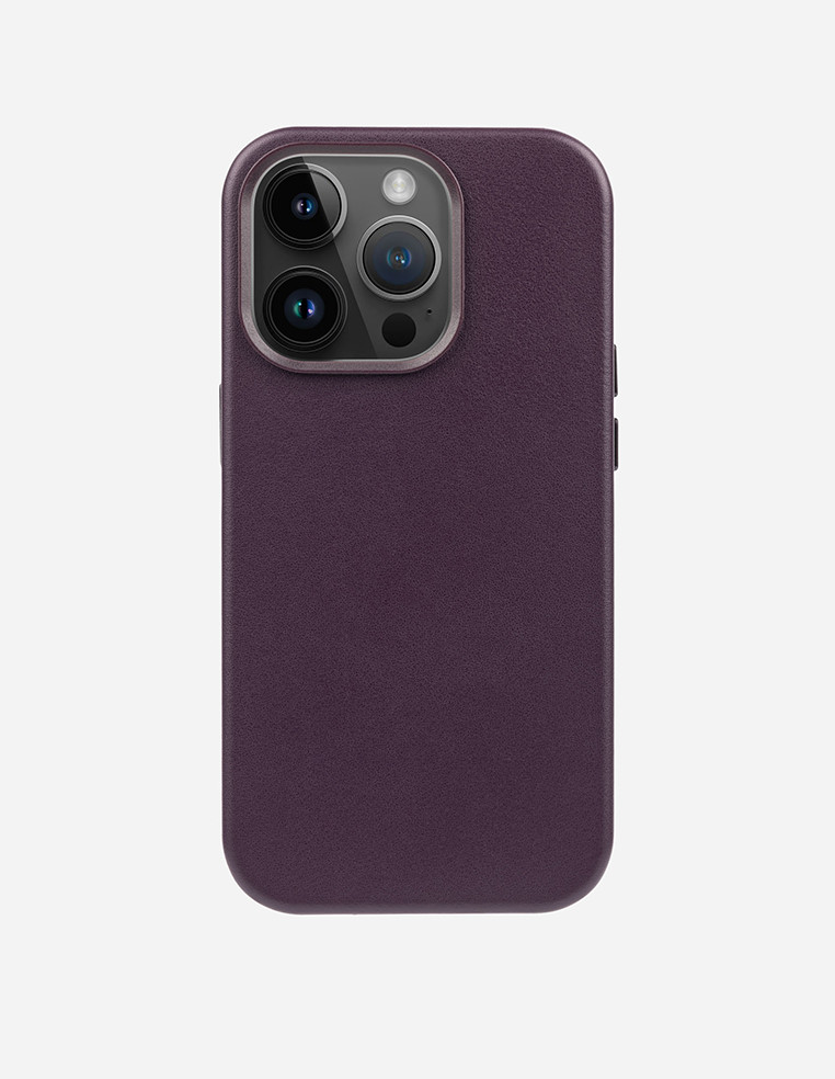 Coque iPhone en cuir violet prune pour femme