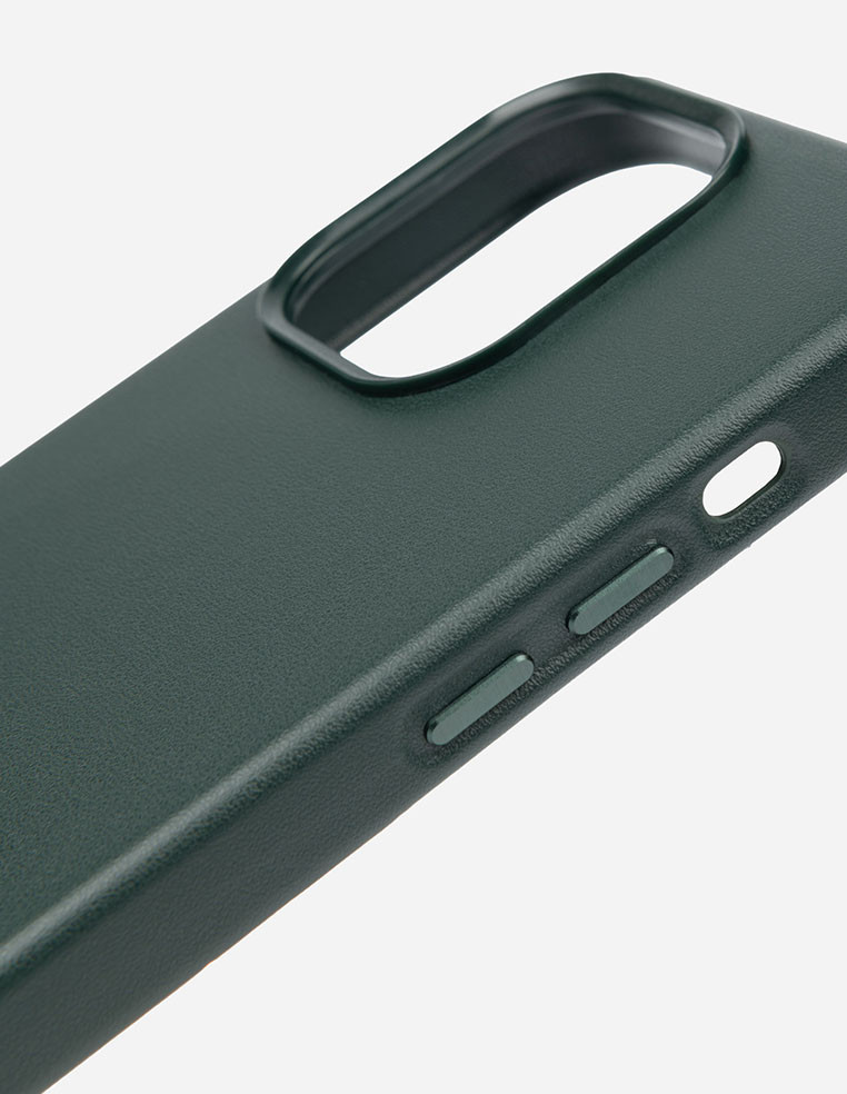 Forest green leather iPhone case