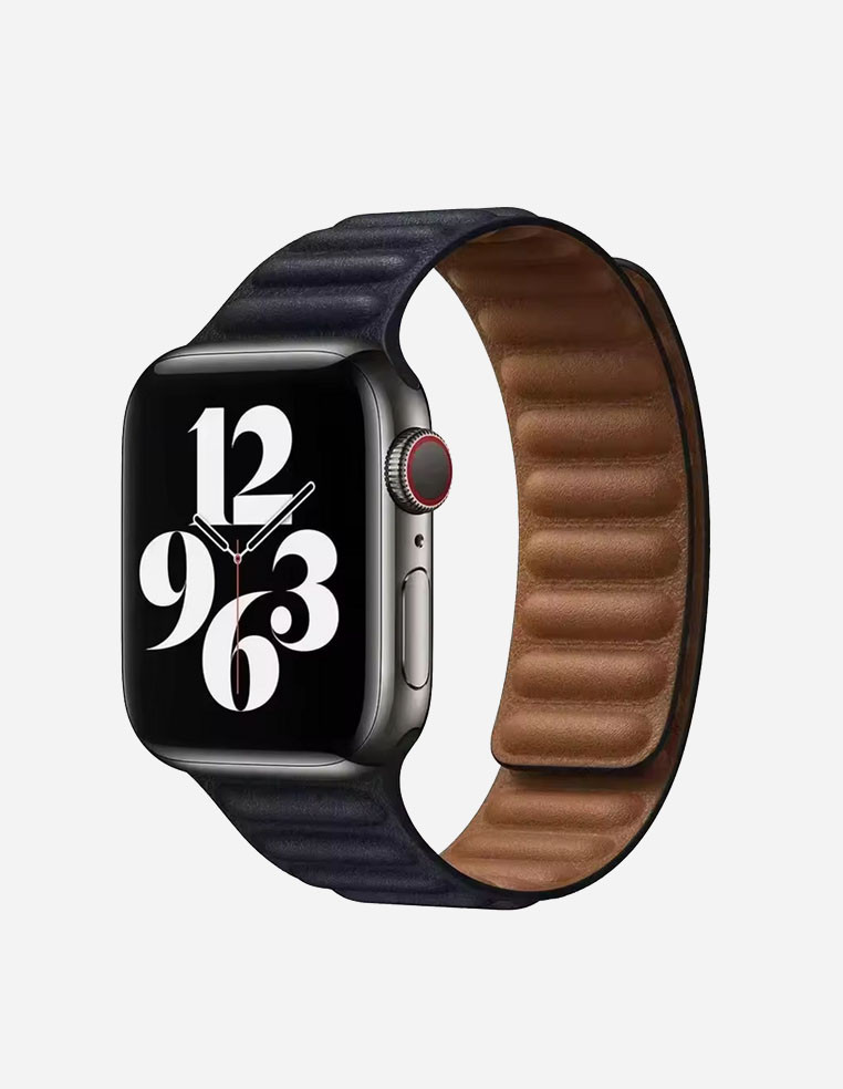 Bracelet en cuir noir magnétique aimanté Apple Watch